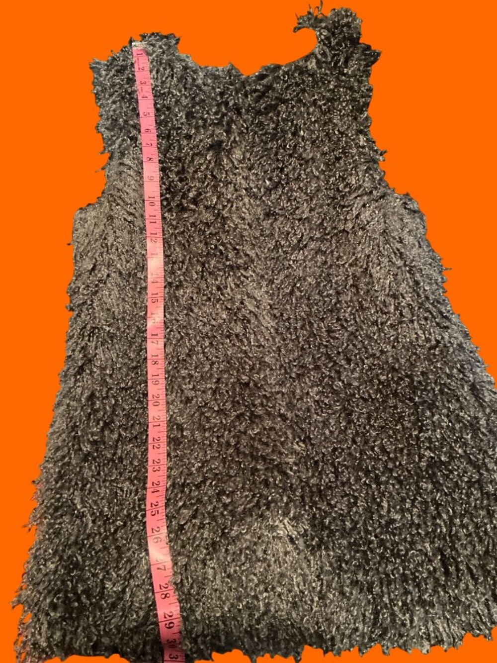 Mark & James By Badgley Mischka Gray Plush Faux Fur Shaggy Textured Sleeveless V
